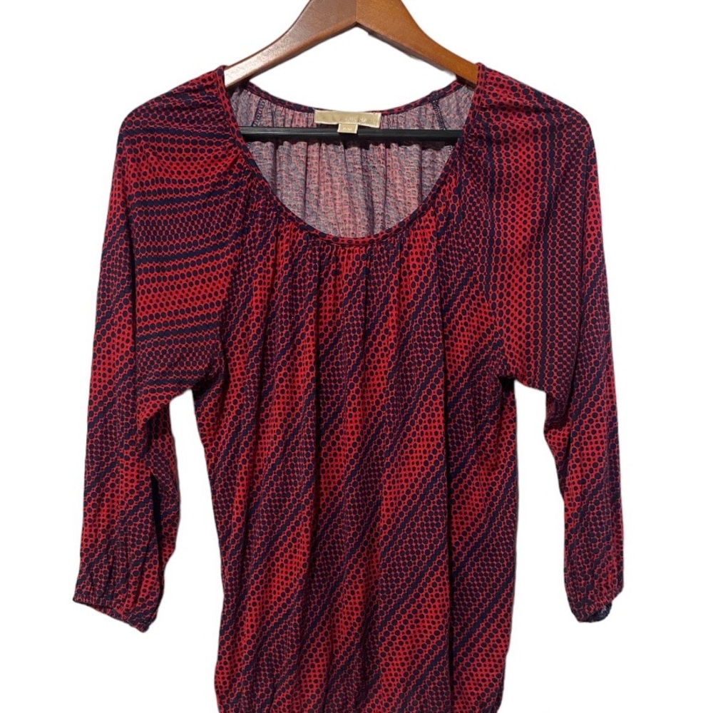 MICHAEL Michael Kors Women's Red with Navy Dot Print 3/4 Sleeve Top Size PM - Picture 12 of 16